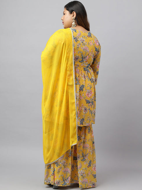 Plus Size Yellow Georgette Kurta With sharara and Dupatta